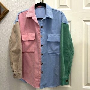 Color block longsleeve button up corduroy size‎ Medium women’s